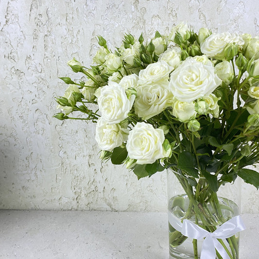 White Baby Rose Crystal Vase