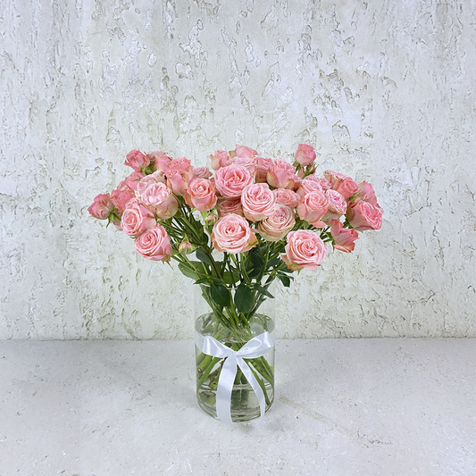 Pink baby rose glass vase