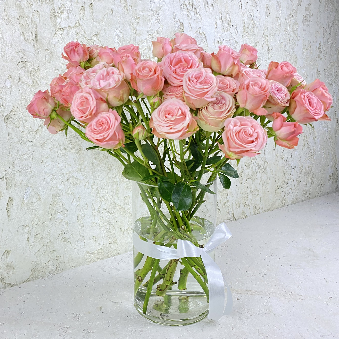 Pink baby rose glass vase